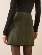 Khaki Whipstich Trim Wrap Mini Skirt