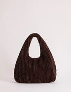 Brown Pleated Satin Shoulder Bag