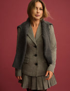 Grey Herringbone Cinched Blazer