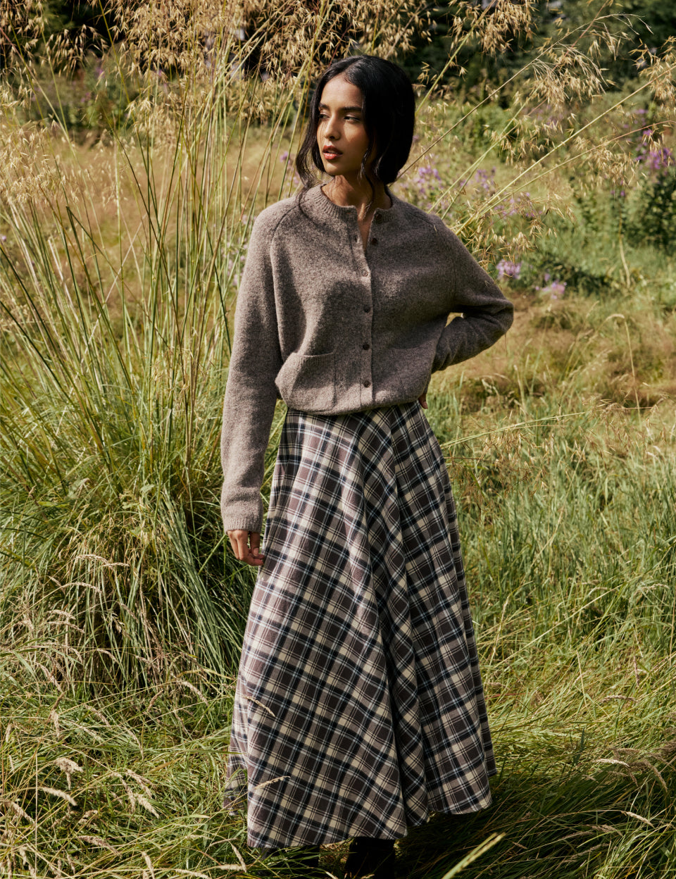Brown Tartan High Waisted Skirt