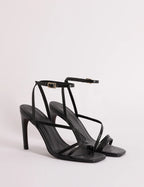 Black Croc-Embossed Leather Strappy Heel