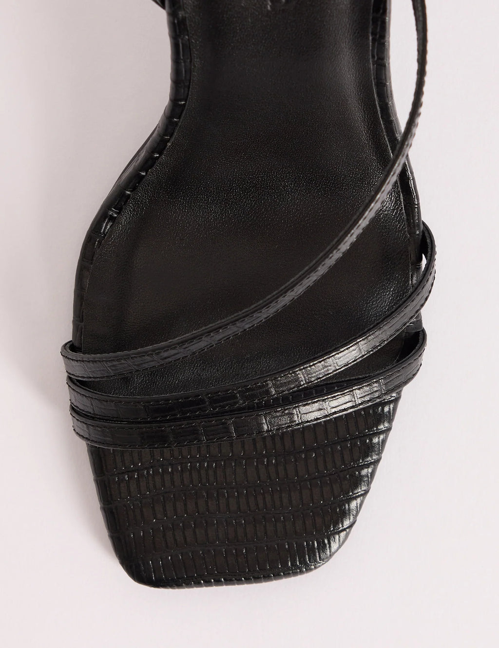 Black Croc-Embossed Leather Strappy Heel