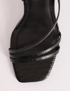 Black Croc-Embossed Leather Strappy Heel