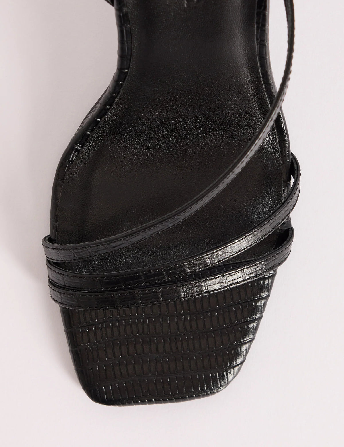 Black Croc-Embossed Leather Strappy Heel