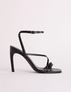 Black Croc-Embossed Leather Strappy Heel