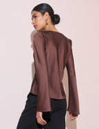 Brown Cowl Neck Satin Top