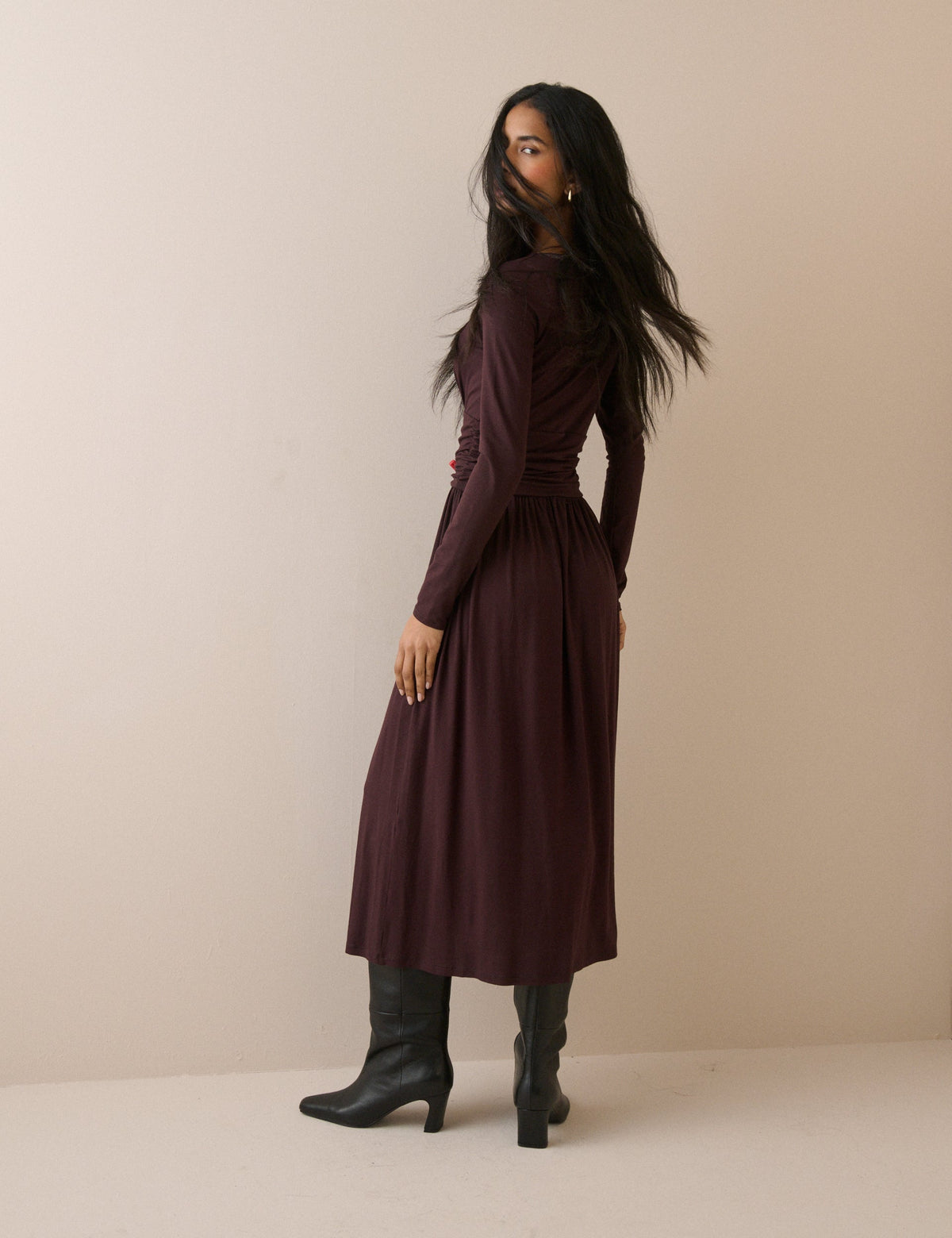 Plum Jersey Long Sleeve Ayla Midi Dress