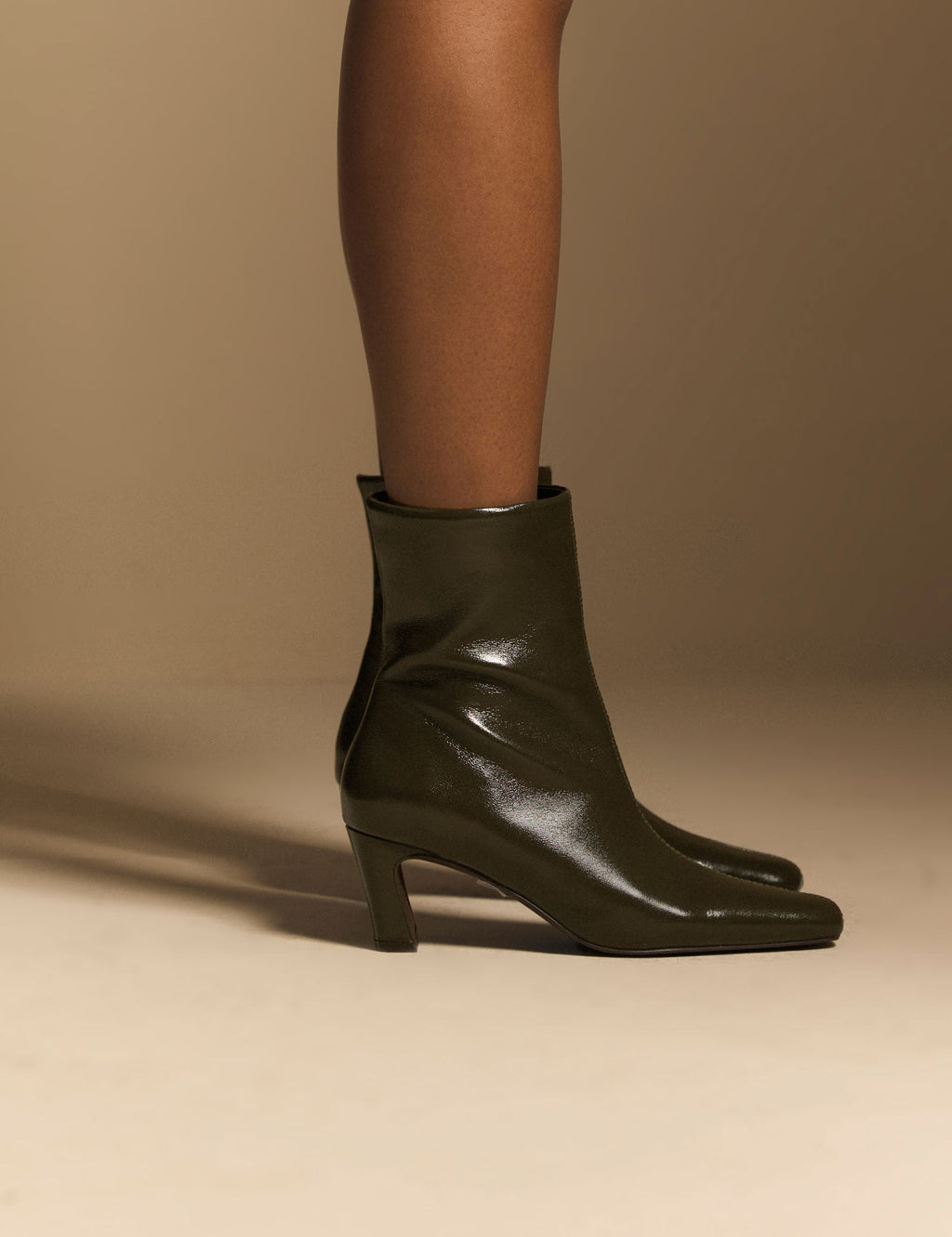 Deep Olive Leather Ottilie Ankle Boots