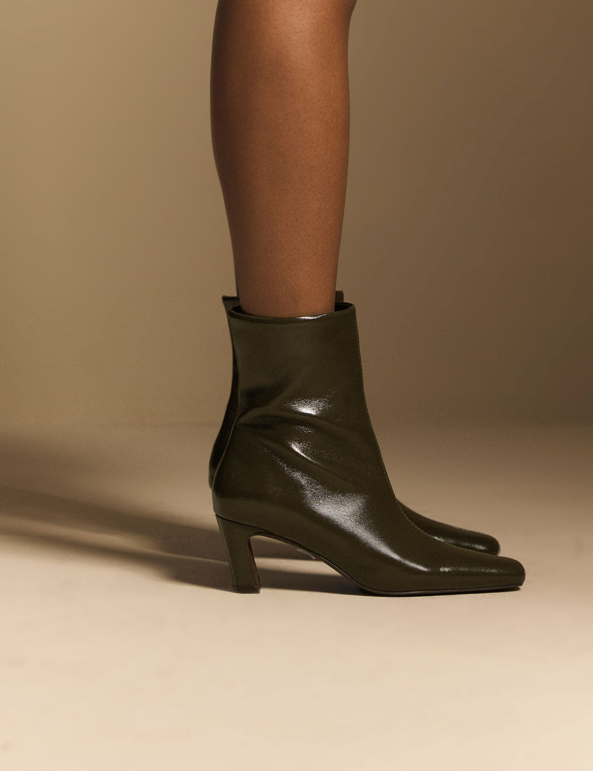 Deep Olive Leather Ottilie Ankle Boots