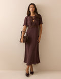 Brown Lace Trim Wynne Midi Dress