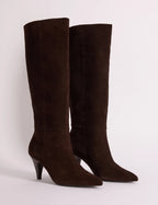 Brown Suede Knee High Heeled Boots