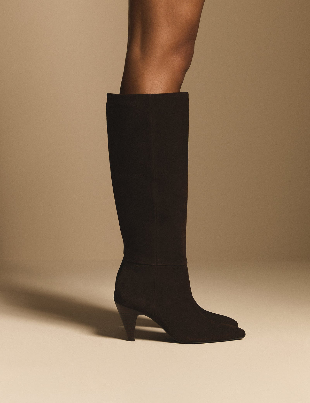 Brown Suede Knee High Heeled Boots