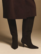 Brown Suede Knee High Heeled Boots