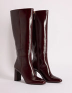 Burgundy Leather Knee High Heels