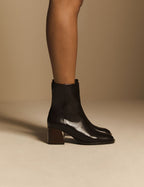Mahogany Brown Leather Block Heel Ankle Boot