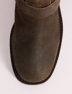 Dark Brown Suede Buckled Boots