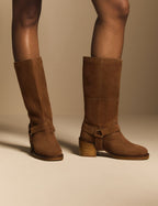 Tan Suede Buckled Boots