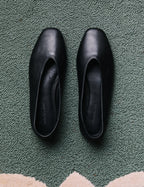 Black Leather High Vamp Ballet Flats