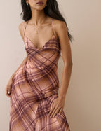 Pink and Maroon Check Motsi Midi Dress