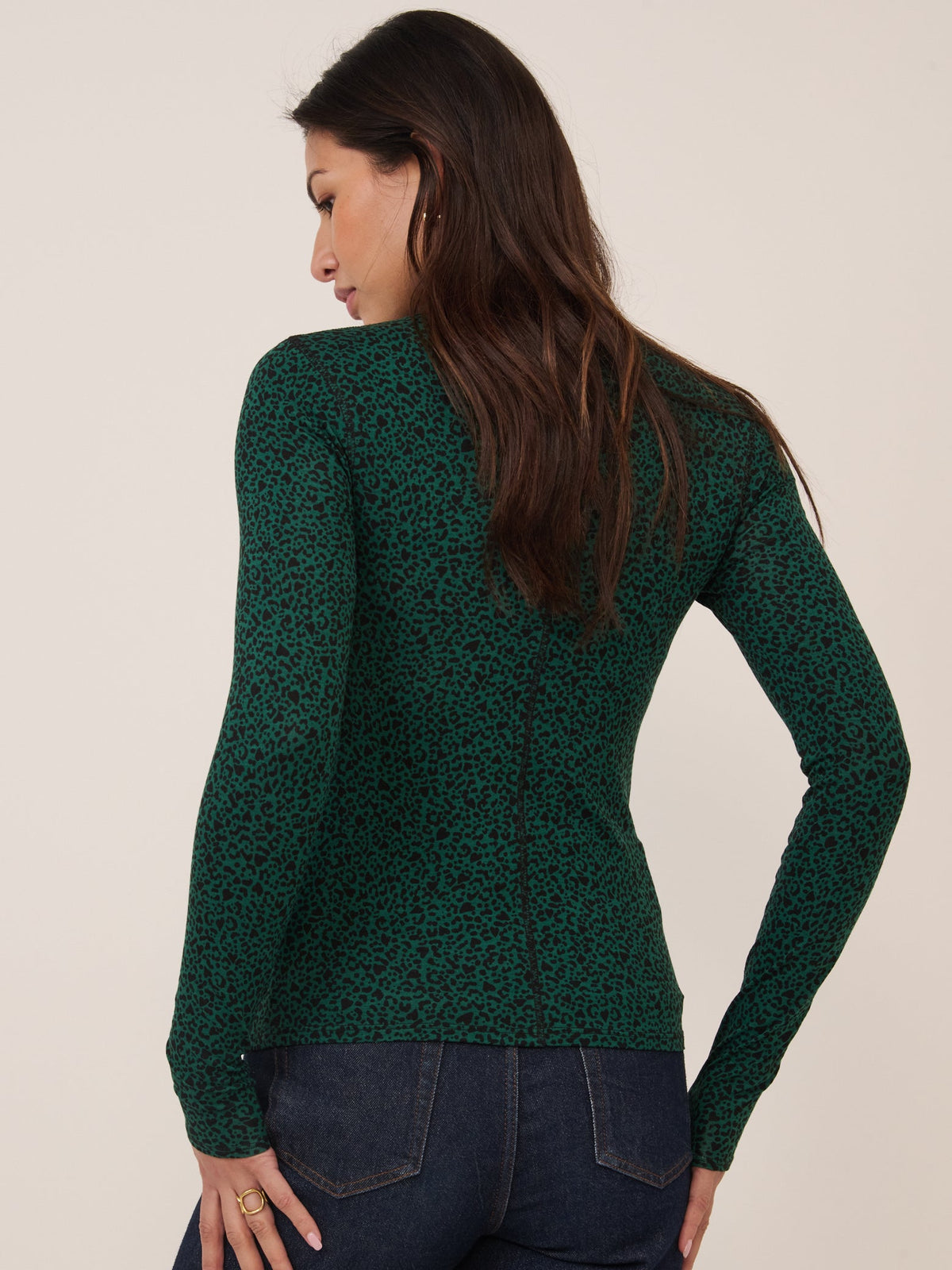 Green Leopard Print Long Sleeve Top