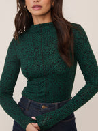 Green Leopard Print Long Sleeve Top