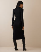 Black Ribbed Knitted Midi Dress