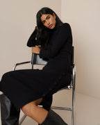 Black Ribbed Knitted Midi Dress