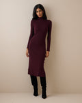 Burgundy Ribbed Knitted Midi Dress