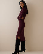 Burgundy Ribbed Knitted Midi Dress
