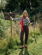 Brown and White Striped Crew Neck Jumper