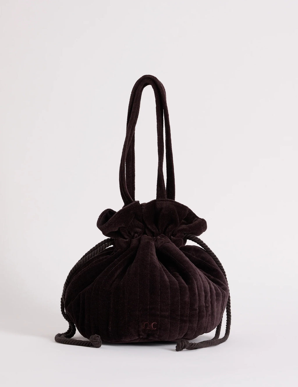 Chocolate Brown Velvet Drawstring Pouch Bag