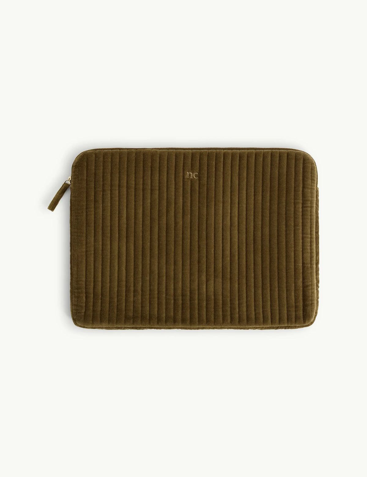 Olive Green Quilted Velvet Laptop Case
