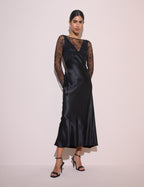 Black Lace Detail Satin Kimber Midi Dress