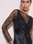 Black Lace Detail Satin Kimber Midi Dress