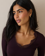 Burgundy Scalloped Lace Trim Modal-Rich Top