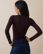 Burgundy Scalloped Lace Trim Modal-Rich Top