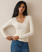 Cream Scalloped Lace Trim Modal-Rich Top