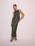 Olive Green Satin Sleeveless Top