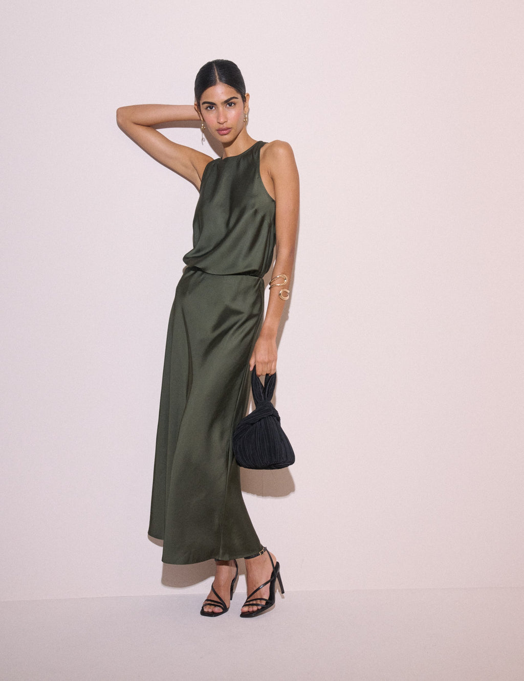Olive Green Satin Sleeveless Top