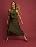 Olive Green Satin Sleeveless Top