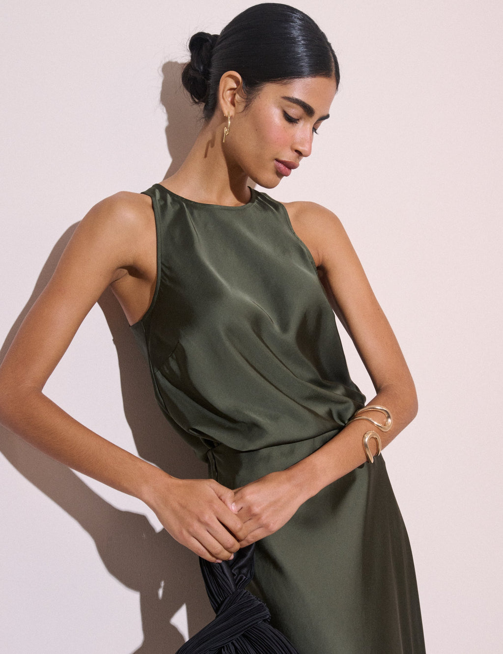 Olive Green Satin Sleeveless Top