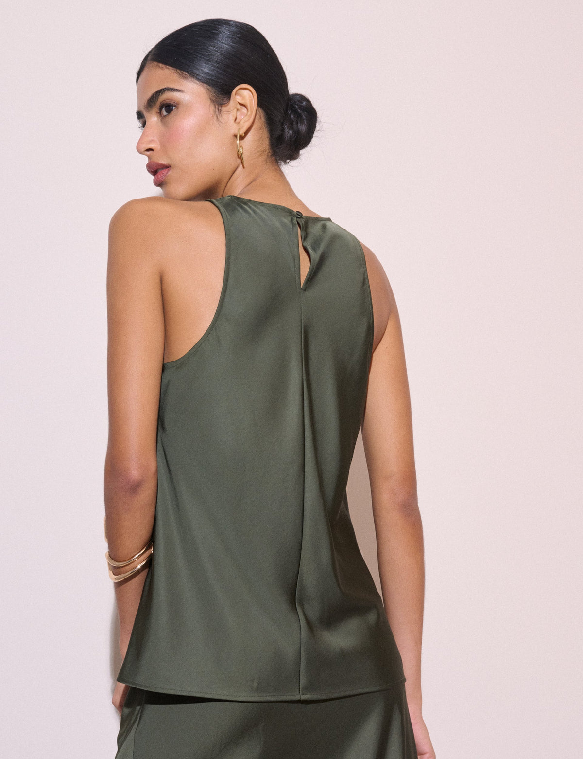 Olive Green Satin Sleeveless Top