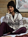 Burgundy and Cream Fair Isle Print Wrap Cardigan