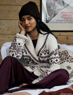 Burgundy and Cream Fair Isle Print Wrap Cardigan