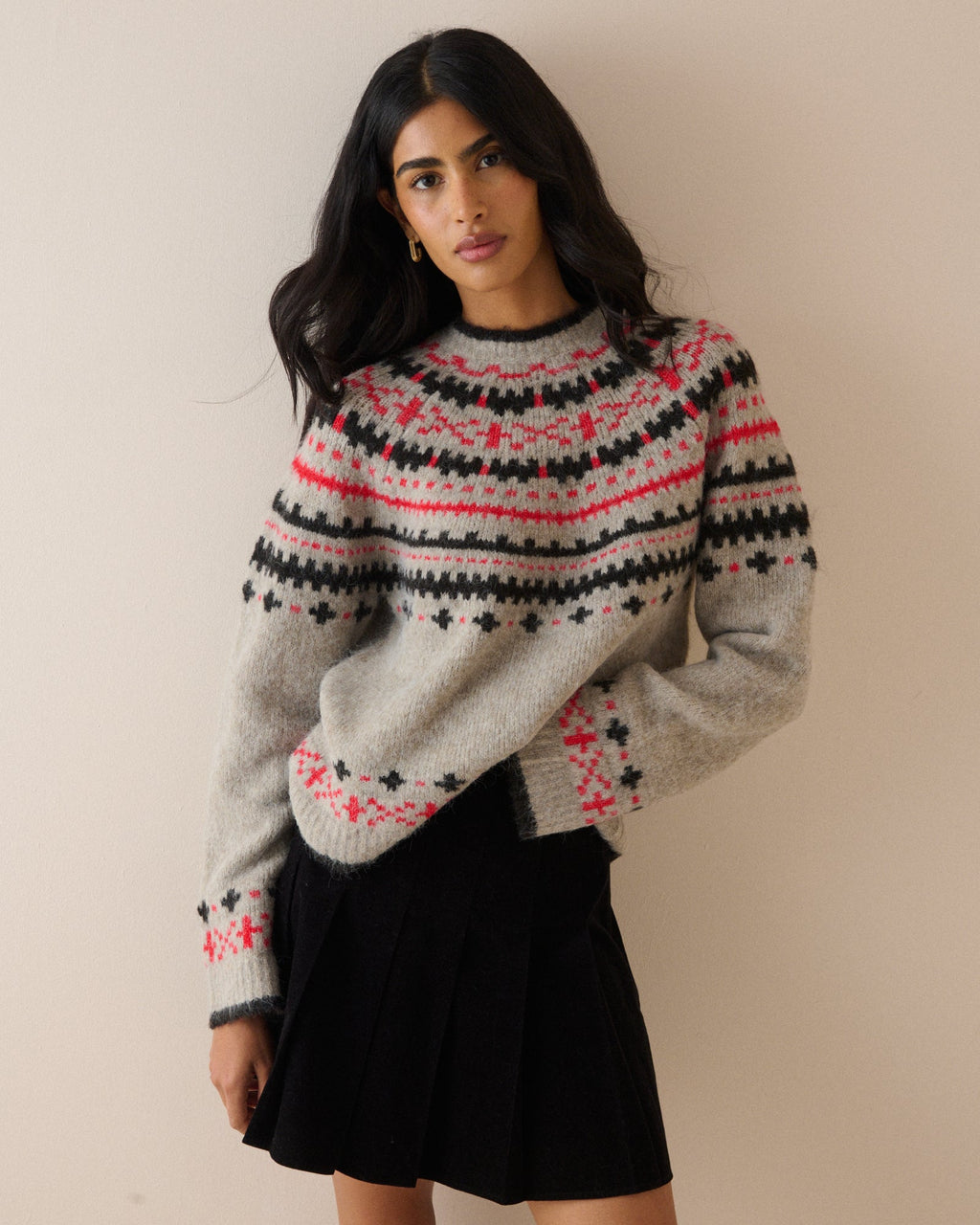 Grey Fair Isle Print Knitted Jumper