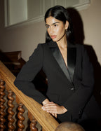 Black Satin Lapel Tuxedo Blazer