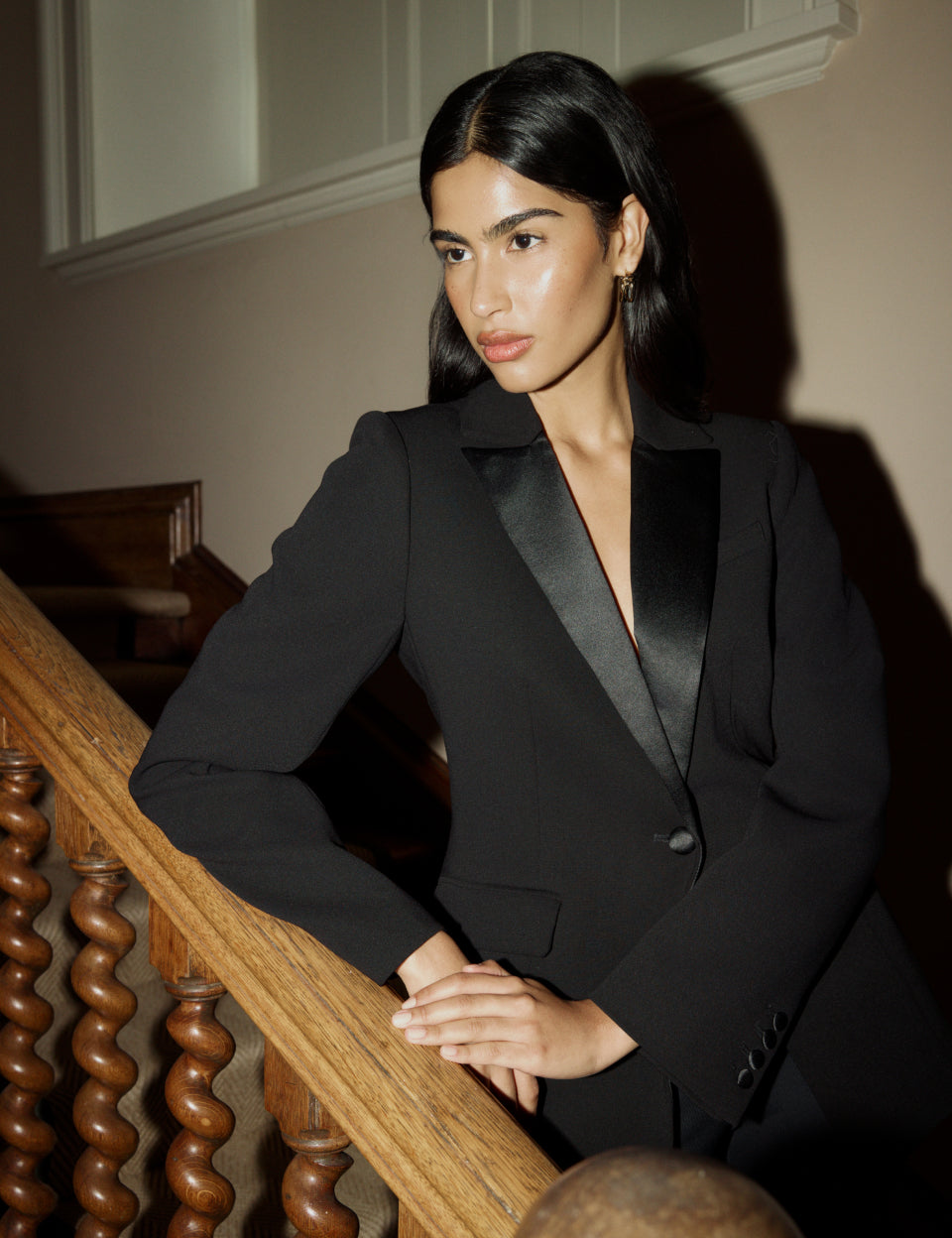 Black Satin Lapel Tuxedo Blazer