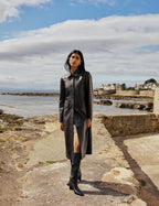 Dark Brown Croc-Embossed Leather Coat