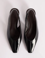 Black Leather Wedge Sling Back Heels