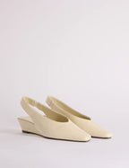 Ivory Leather Wedge Sling Back Heels